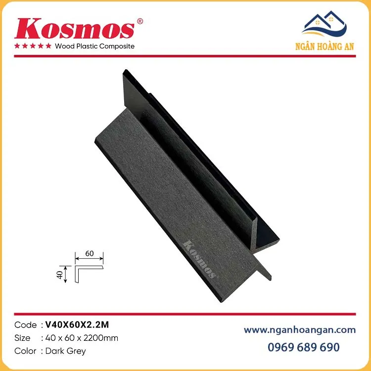 Nẹp Góc V Sàn Gỗ Nhựa Ngoài Trời Kosmos V40X60X2.2M Dark Grey